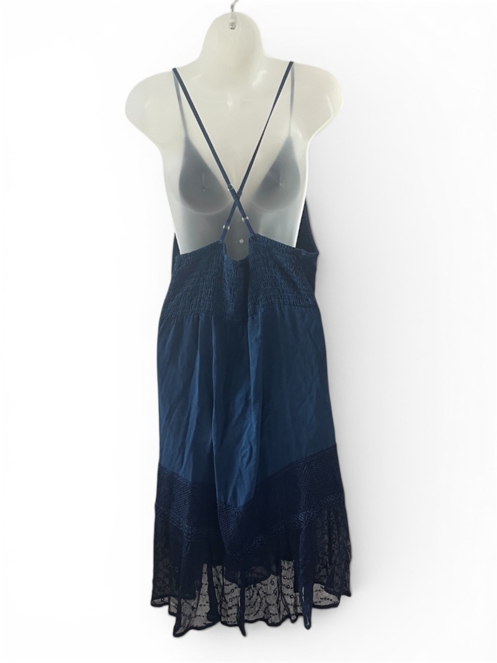 NWT Pyramid Collection Blue Midi Dress Boho Fairy Peasant Embroidery Lace XL - Picture 2 of 9